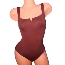 Brown Square Neck Notch Front Bodysuit Stretch Snap Closure Layering Top M