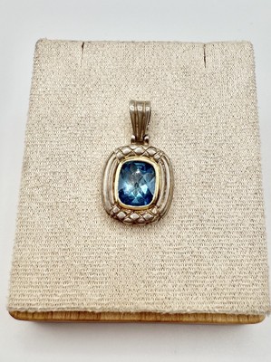 ATEMBERAUBENDER ALISA 18K GOLD & 925 SILBER VINTAGE Blautopas Anhänger mit Scharnierverschluss
