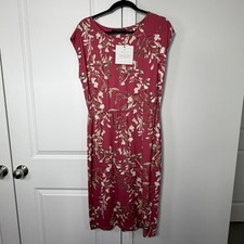 Peruvian Connection Majorca Dress Medium Red Floral Viscose Jersey Sheath NWT