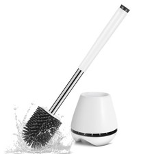 Durable Toilet Bowl Cleaner Brush Set with Long Handle Aluminum Bathroom White