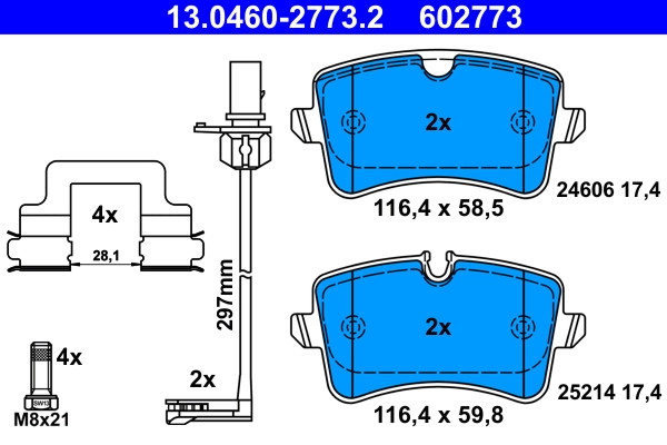 Plaquettes de frein ATE 13.0460-2773.2 pour disque de frein OE 4H0 698 4