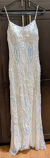 Betsy Adam Sequin Gown Dress A24643 White Bodycon Side-Slit - 4