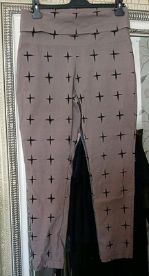 BITTE KAI RAND Ladies Taupe Black Cross Stretchy High Waist Trousers W34'' L29''