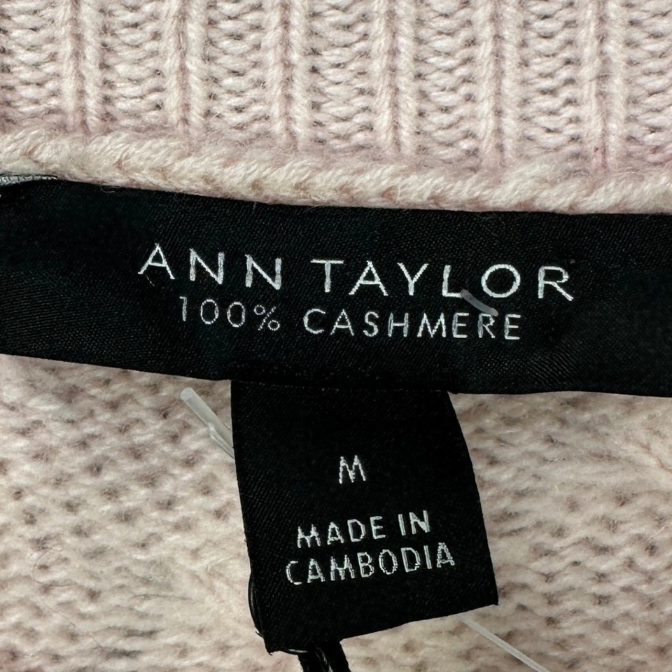 Suéter Ann Taylor 100% Cachemira Mujer Medio Rosa Claro Tejido con Cable Cuello Redondo NUEVO Foto 4 de 4