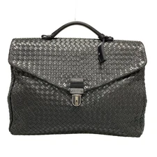 Auth BOTTEGA VENETA Intrecciato 122139 Black Leather Business Bag
