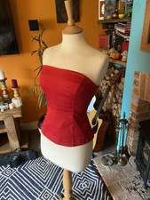 OASIS size 12 M Red Cotton Corset Top Cottagecore Milkmaid Sexy Boho Alt Gothic