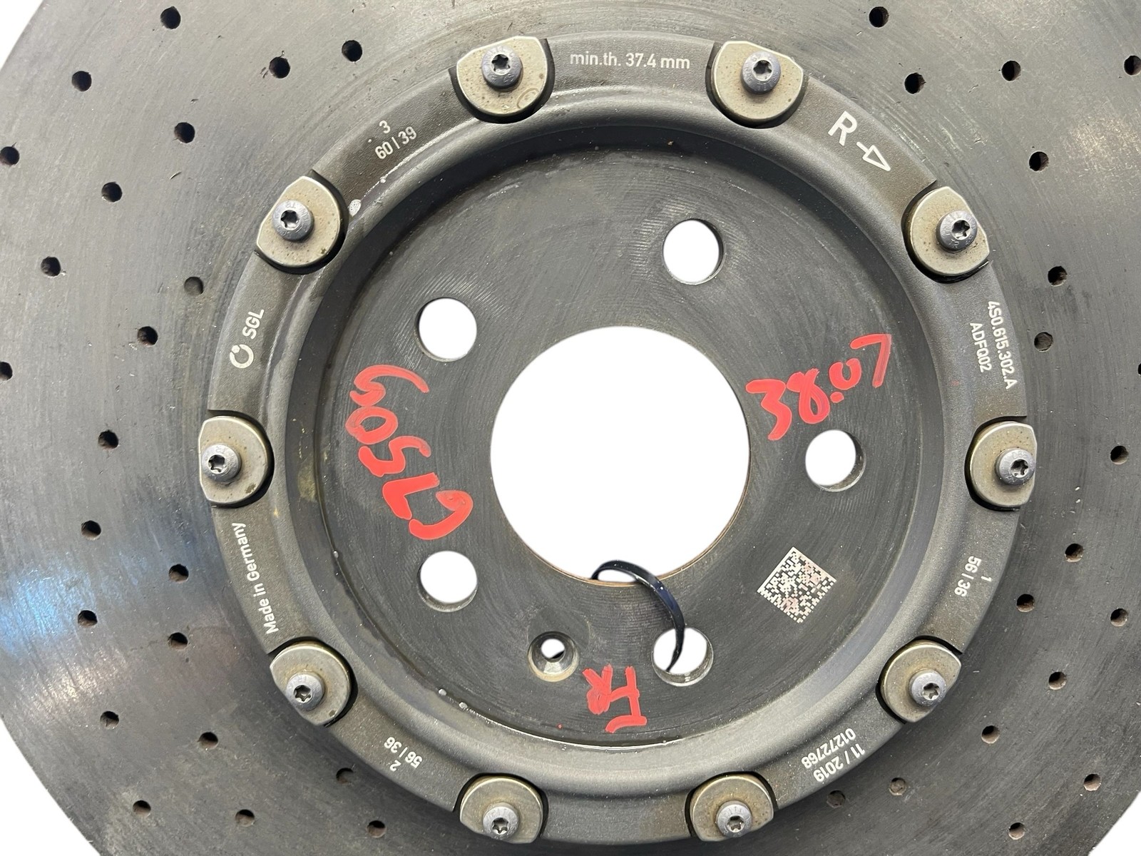2017-2023 AUDI R8 AWD 5.2L FRONT RIGHT CARBON CERAMIC BRAKE ROTOR 6750G 38.07MM