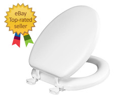 Toilet Seat Cushioned Padded Elongated Soft Vinyl Durable Easy Clean White
