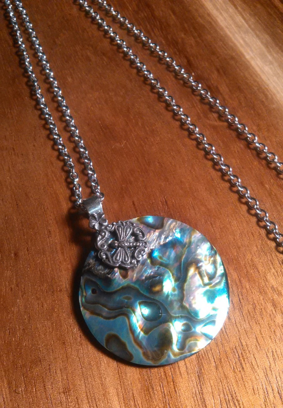 Abalone Shell Sterling Silver Dragonfly Pendant Stainless Steel Necklace