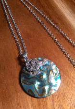 Abalone Shell Sterling Silver Dragonfly Pendant Stainless Steel Necklace