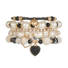 5 Pcs Bohemian Stackable Beaded Bracelets Set Multicolor Imitation Pearl Heart P