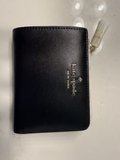 NWT Kate Spade Madison Small L-Zip Wallet Black Saffiano Leather Gold Hardware