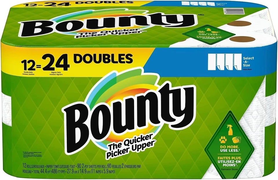 Toallas de papel Bounty Select-A-Size, 2 capas blancas, 12 rollos dobles = 24 rollos regulares Foto 2 de 4
