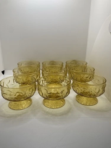 Lot Of Nine Anchor Hocking Honey Gold Lido Milano Footed Dessert Sherbet Bowls