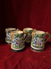 Vintage japoński kubek do kawy Majolica, ręcznie malowany, tłoczony, tańczący