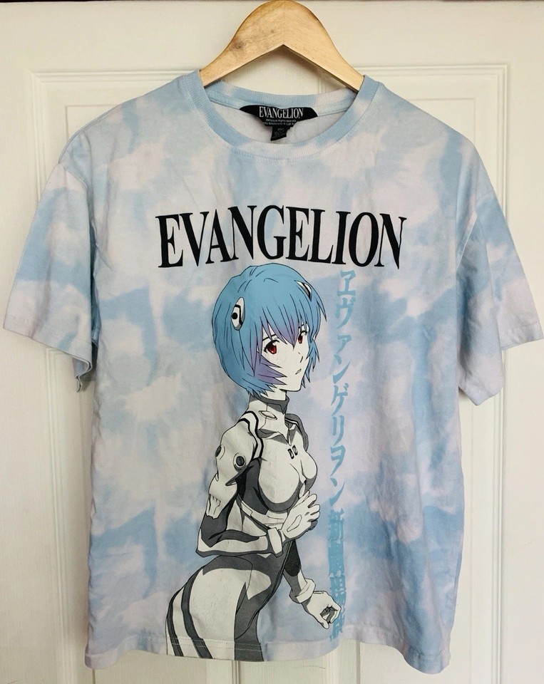 Evangelion Rei Ayanami T-Shirt Blue Tie Dye Graphic Anime Tee 2XS UK 4–6