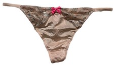 Victoria's Secret V-String Low Rise Thong Panty Pink Silver Size Large Vintage