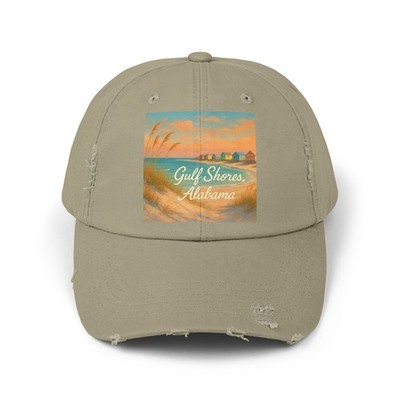 Unisex Distressed Hat Gulf Shores Alabama Coastal Dunes Art