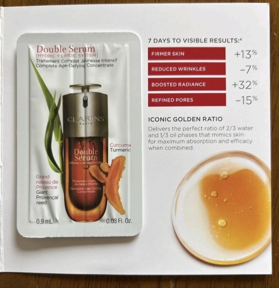 9x CLARINS Double Serum sample lot set x 9 - 0.03 oz / 0.9 ml each Sealed NEW - Image 2 of 4