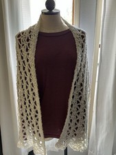 New Handmade Women  s White Crochet Openwork Shawl Wrap 70" x 14  