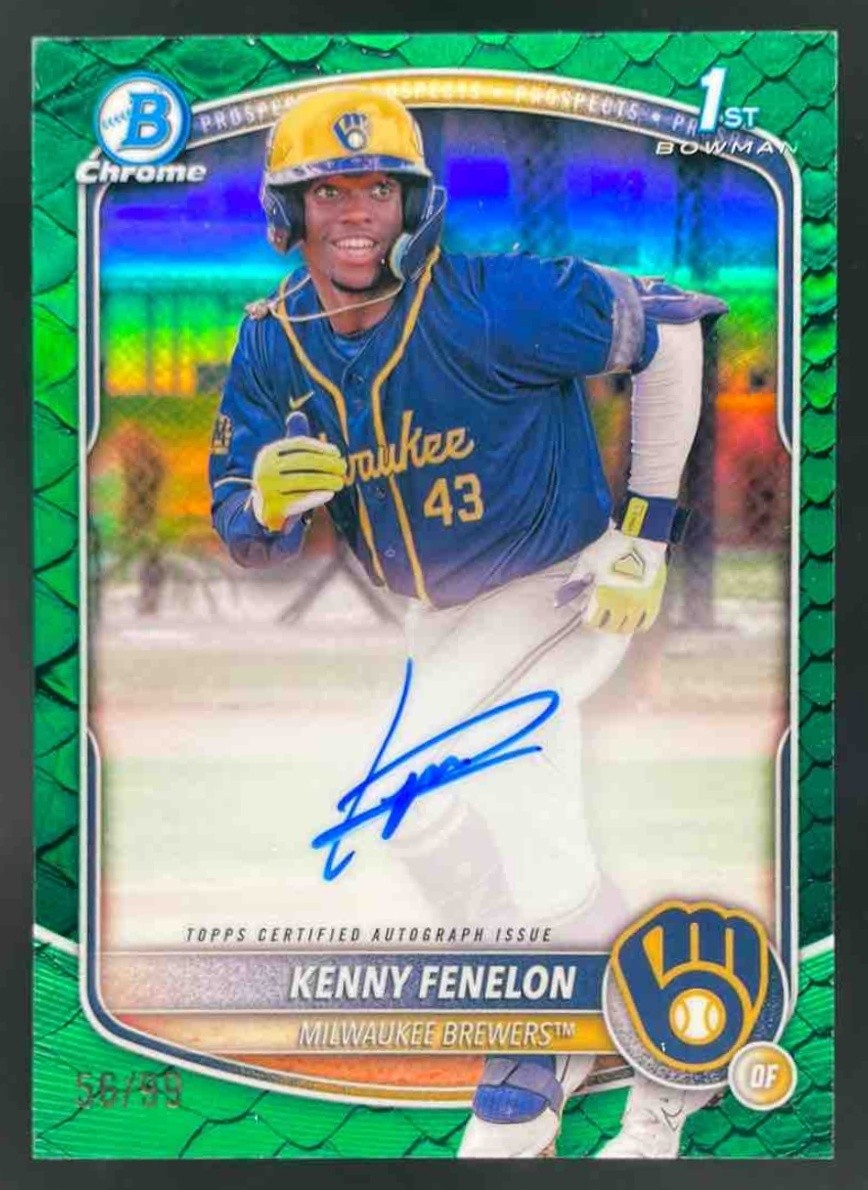 2025 Bowman Chrome Kenny Fenelon Auto Reptilian Green Refractor 1st #56/99