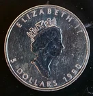 1990 Canadian Maple Royal Mint Elizabeth TONED Bullion-0.999 Silver 1 Oz Coin