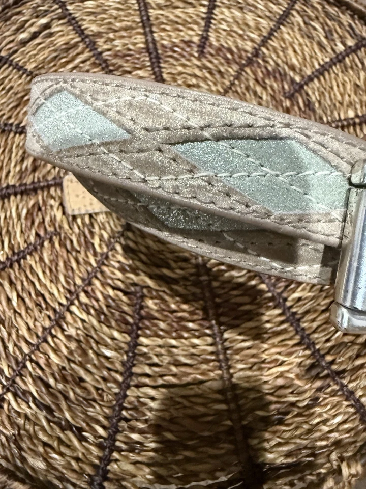 "Cinturón de cuero azul tostado MICHAEL KORS - Hebilla de rodillo plateada TALLA L 43"" diamante" Foto 3 de 4