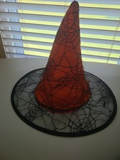 Orange Black Spider Web Witch Hat Halloween Costume Accessory Adult One Size