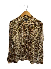 WACKO MARIA Long Sleeve Shirt, Size M, Rayon, Yellow and White Leopard Print, 13