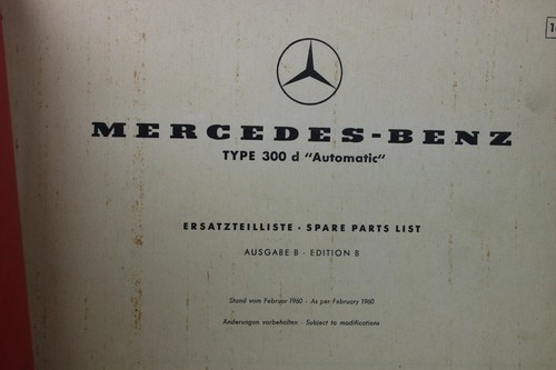 Mercedes 300d Adenauer "Automatic" W189 Dealer Spare Parts Book Cat. B 841 pages - Picture 2 of 3