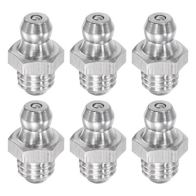 6Pcs Metric Stainless Steel Straight Hydraulic Grease Fitting M8 x 1.25mm Thread