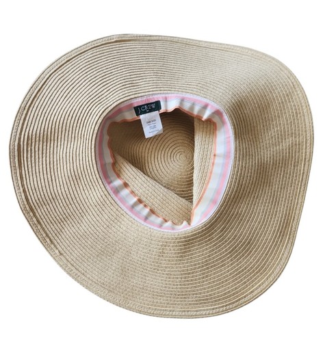 J. Crew Straw Sun Hat Floppy Packable Beige Natural 5" Brim Women's Beach Cruise - Picture 4 of 5