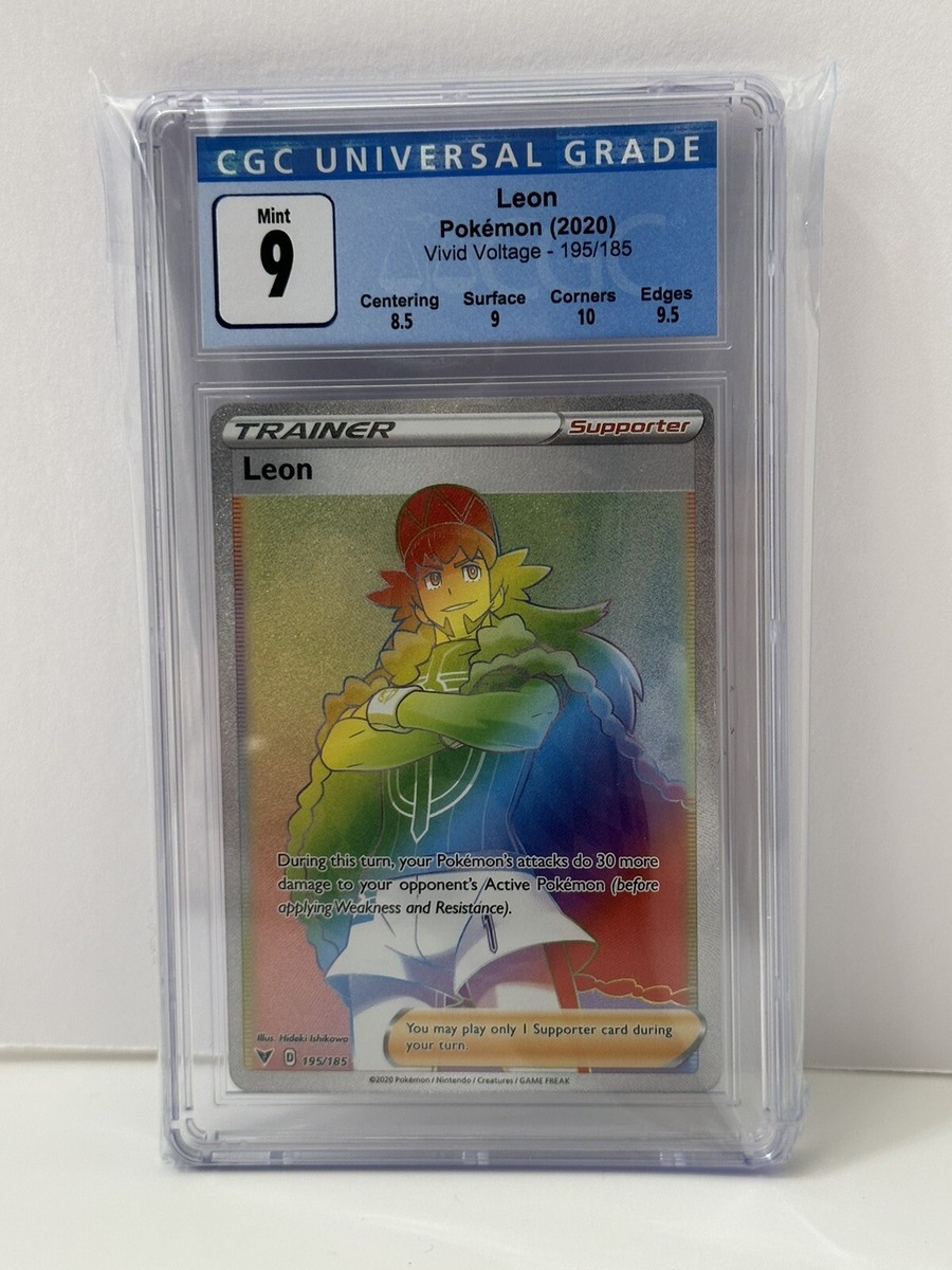 rainbow leon pokemon card price Pokémon TCG Leon 195/185 Vivid Voltage Full Art Rainbow CGC 9 Mint