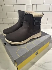 New Khombu Womens Gray Suede Side Zip Round Toe Comfort Ankle Snow Boots Size 8