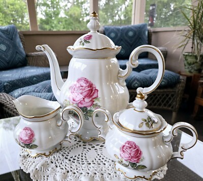 Vtg 5-pc Hutschenreuther The Dundee Pink Rose Bavaria Germany Coffee Cream Sugar