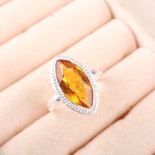 Citrine Gemstone 925 Sterling Silver Ring Handmade Jewelry Ring Gift For Wife