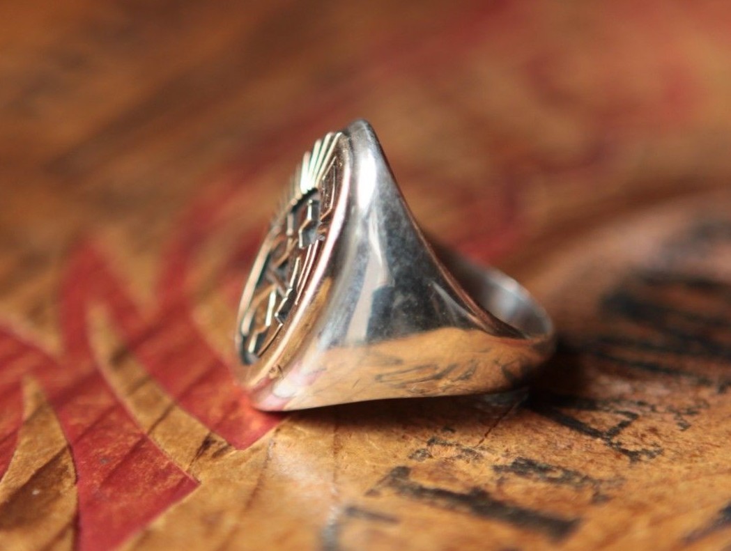Sterling Silver 14K Gold Native American Turtle Ring 14.8 g