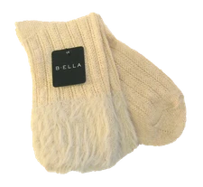 B. Ella Ladies Wool Cashmere Angora Blend Boot Socks Griselda Faux-Fur Top Ivory