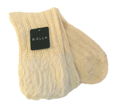 B. Ella Ladies Wool Cashmere Angora Blend Boot Socks Griselda Faux-Fur Top Ivory