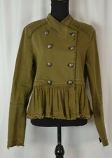 Free People Women's Double Breasted Jacket Sz Small Petite Distressed Linen Blnd