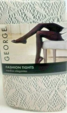 2 pr George Openwork Pattern Fashion Tights-Vine Lace-Sz 1 and 4, Black, Blush