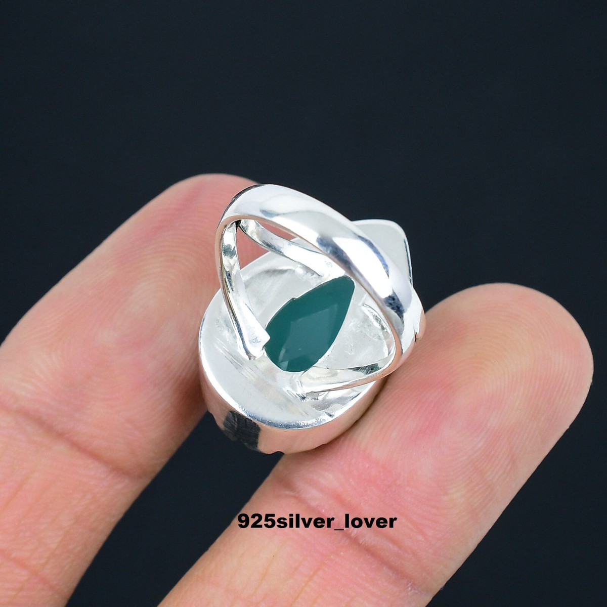 【REAL SILVER 925】AQUA SILVER Aqua Chalcedony Solid 925 Sterling Silver Ring Jewelry