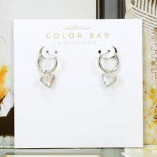 NWOT Kendra Scott Ari Heart Dichroic Glass Huggie Earrings Silver Tone