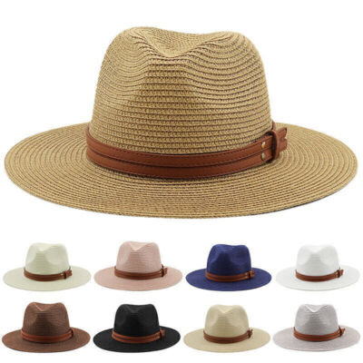 Strohhut aus natürlichem Panama, weich geformter Sommer-Fedora mit breiter~