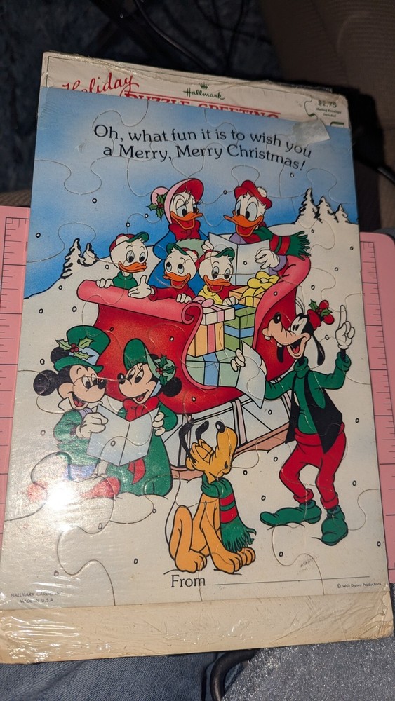 Vintage Hallmark Disney Christmas Holiday Puzzle Greeting Card Mickey Donald