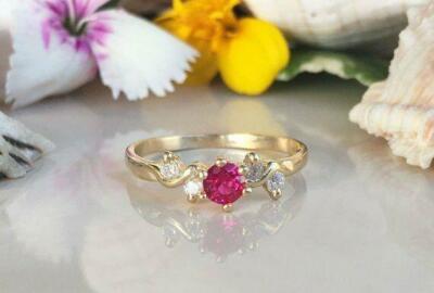 2ct Lab-Created Pink Ruby Engagement Ring Yellow Gold Plated 5 Stone Minimalist