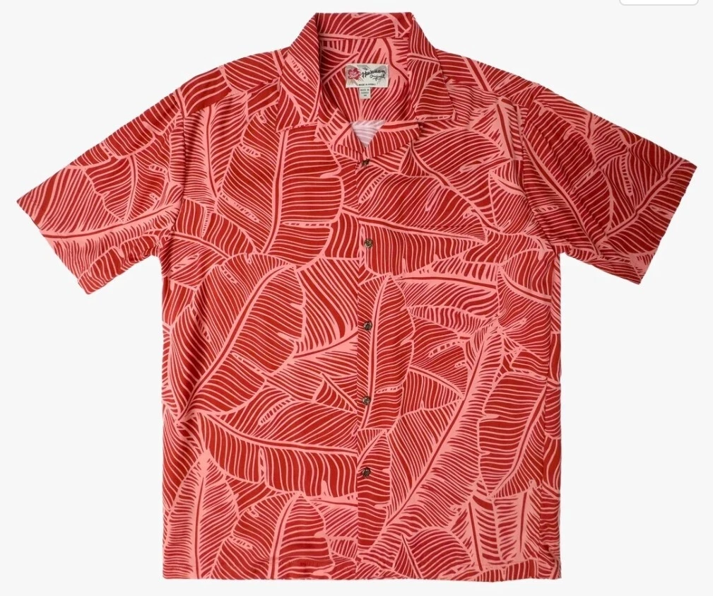 Size 2XL Hilo Hattie Men Red Banana Leaf Hawaiian Shirt