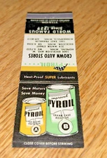 Vintage Matchbook Cover PYROIL / CROWN AUTO STORE, Minneapolis MINNESOTA