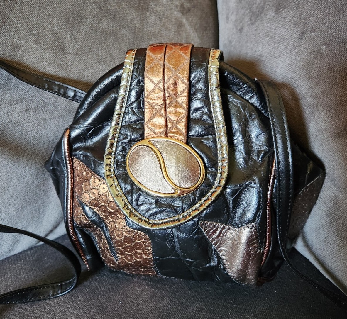 Unique Vintage Patchwork Leather Evening Bag Purs… - image 1