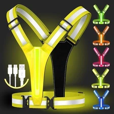 Led Reflective Vest Running Gear,USB Rechargeable Light Up High Yellow 